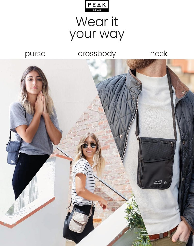 Peak Gear RFID Neck Wallet - The Original Travel Pouch with Adjustable Crossbody Strap + Theft Protection and Lost & Found Service | Beige - Image 2